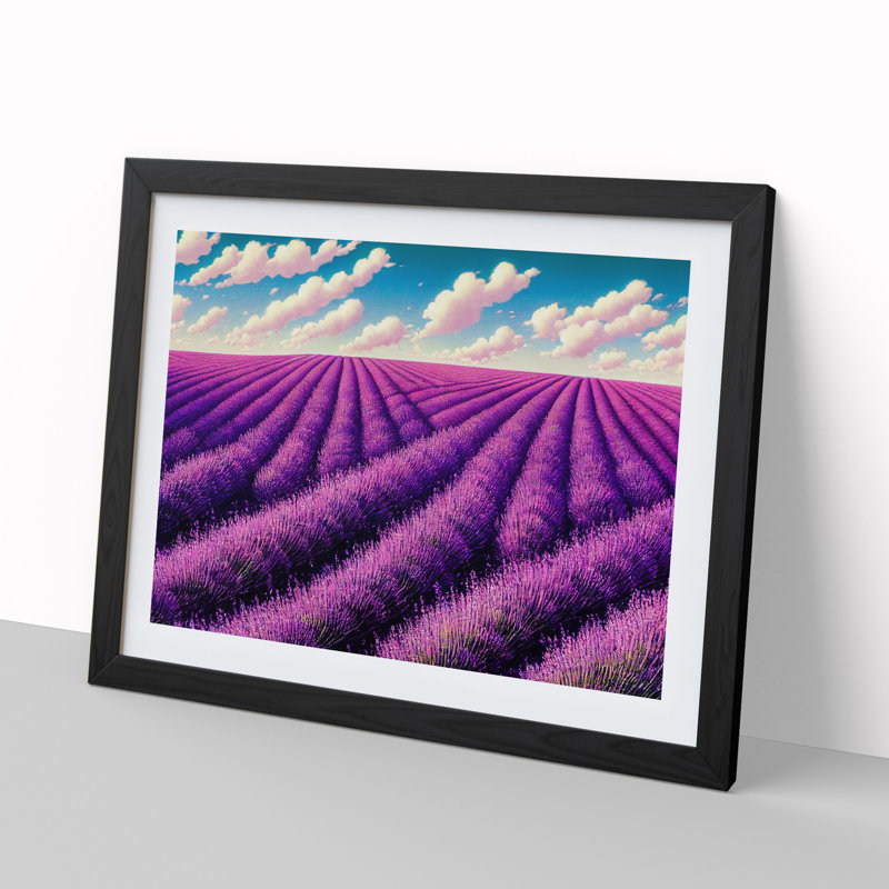 Artsy Lavender Flower Field - Single Picture Frame Print, 46cm H x 64cm W, Black
