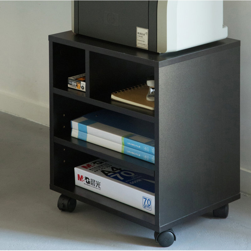 Black Wooden Office Storage Printer Stand with Wheels