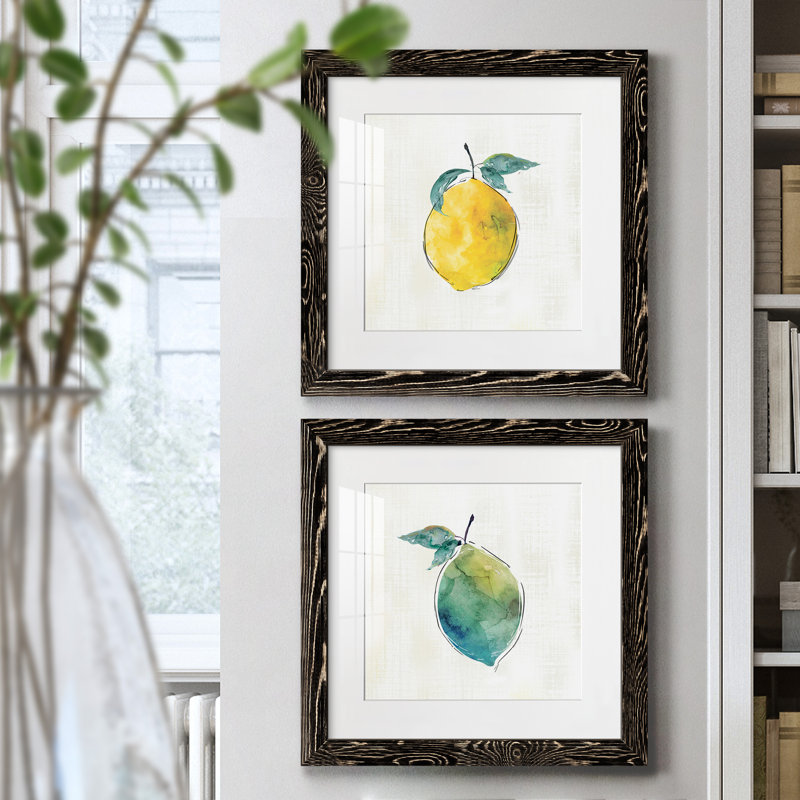 Happy Lemon - ensemble de 2 peintures encadrées, Cadre noir, H 20 po x l 40 po x P 1,5 po