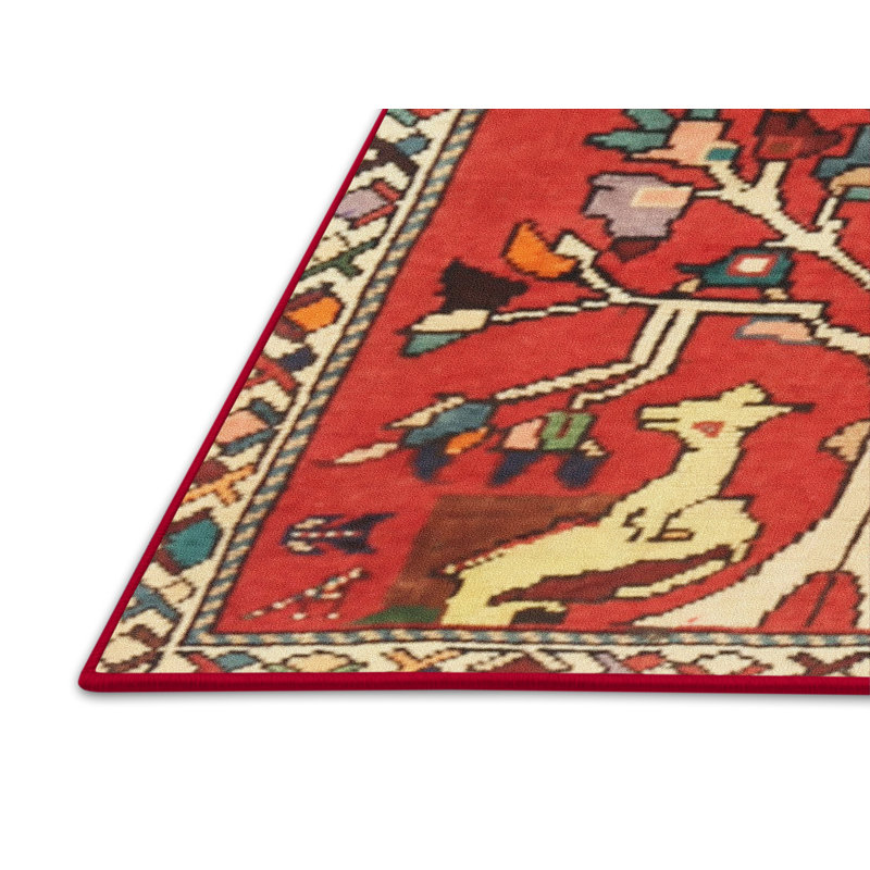 Tapis traditionnel beige / noir / rouge Eniah, Rectangle 5 pi x 7 pi