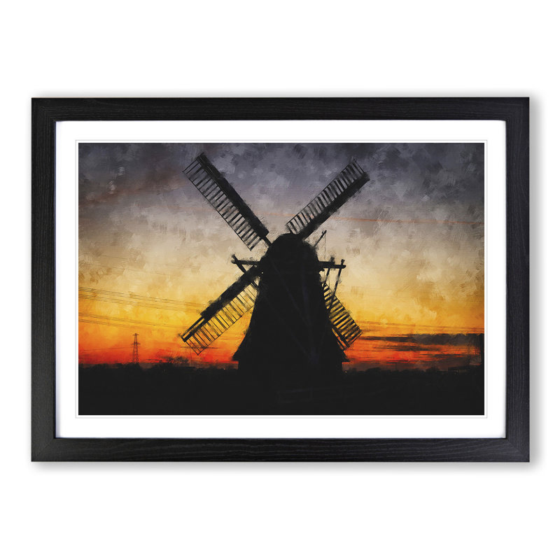Windmill at Sunset Vol.1 - Picture Frame Painting, 36cm H x 48cm W x 2cm D, Black Framed