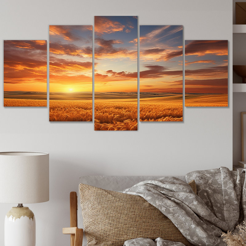«Scenic Sky On Golden Horizon I», reproduction d'art sur toile - 5 panneaux
