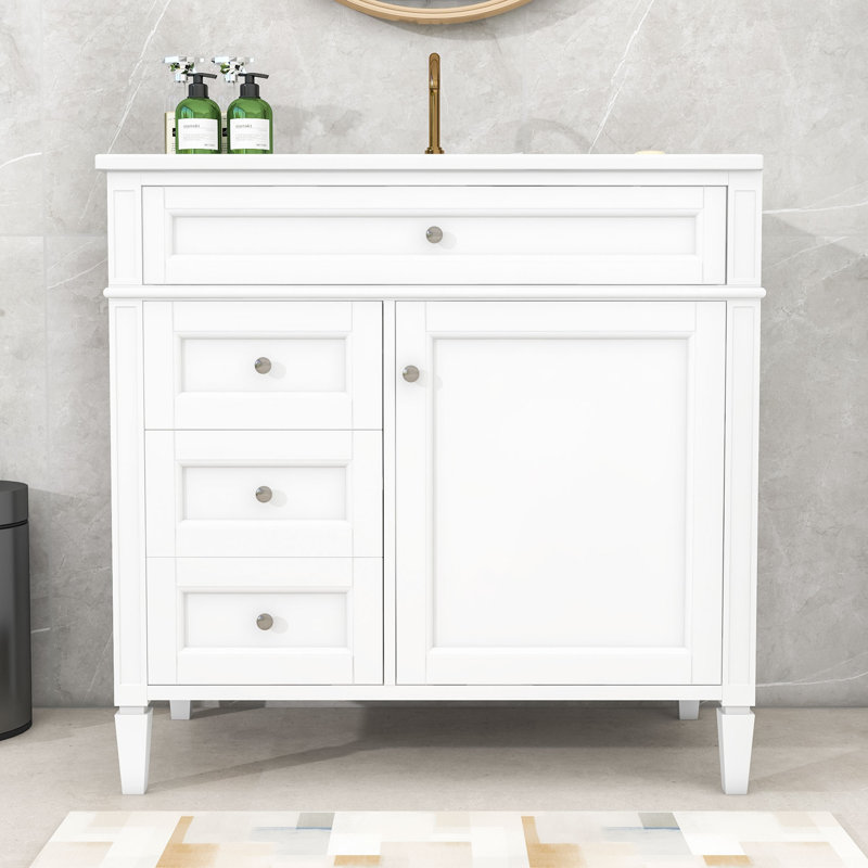 Meuble-lavabo ajustable avec 2 tiroirs Eleene, Blanc