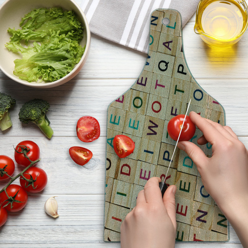 Ambesonne ABC Theme Tempered Glass Cutting Board Alphabet Squares Colourful Multicolor