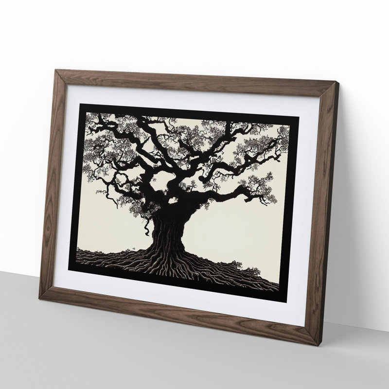 Cosmopolitan Oak Tree - Single Picture Frame Print, Walnut Framed, 46cm H x 64cm W x 2cm D