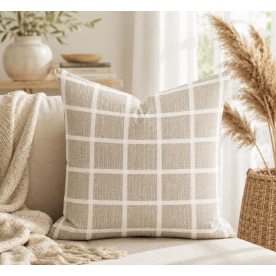Housse de coussin en toile à carreaux bleu marine et blanc cassé