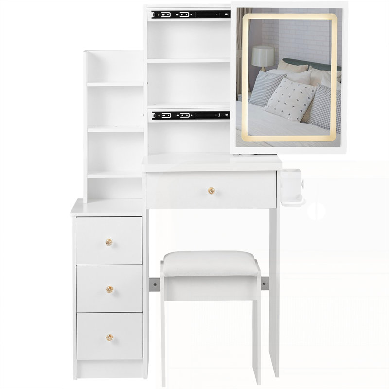 Petit meuble-lavabo 29,2 po à DEL avec tabouret, White