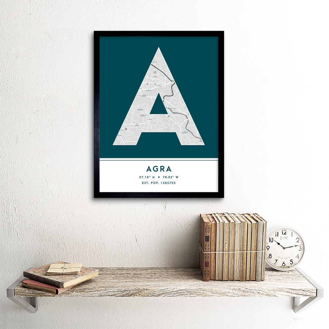 Agra City Map Agra Teal by Wee Blue Coo - Single Picture Frame Typography