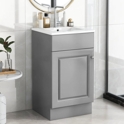 Meuble-lavabo de 18 po avec lavabo, gris - Porte de finition en céramique facile d'entretien pour une atmosphère tranquille