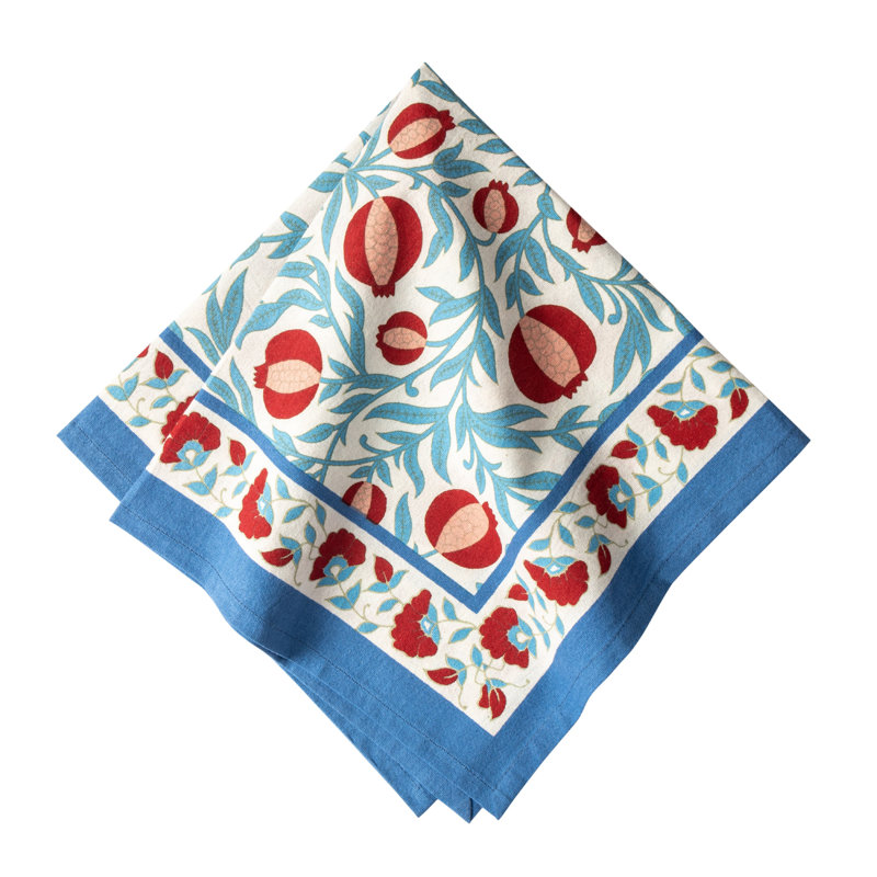Cotton Floral Square Napkin, Red/Blue