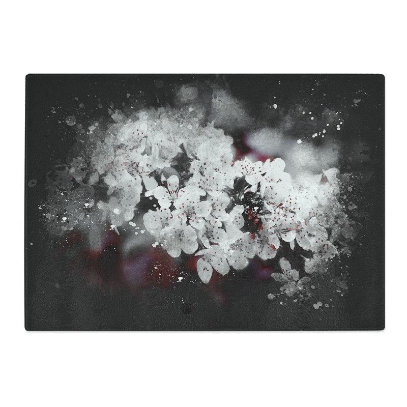 Tempered Glass Winters Bloom Flowers Paint Splash Chopping Board, 28.5 cm x 39 cm