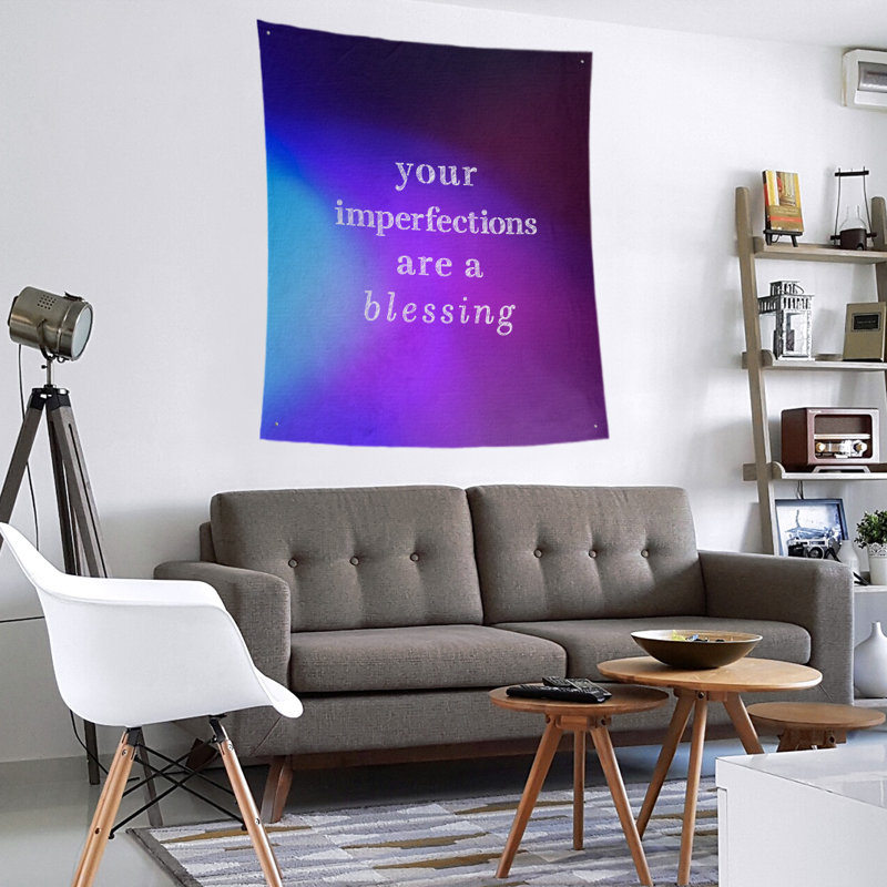 Tapisserie citation d’imperfections écrites en polyester, H 27,5 po x l 37,5 po, Bleu / mauve
