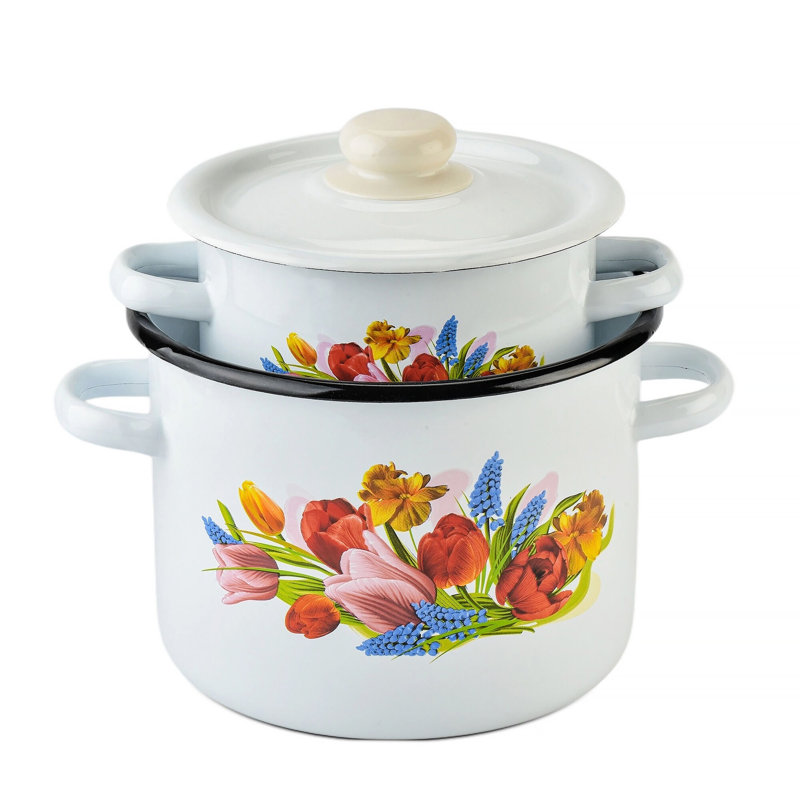 Spring Bouquet Enamelware Steel Pot with Lid
