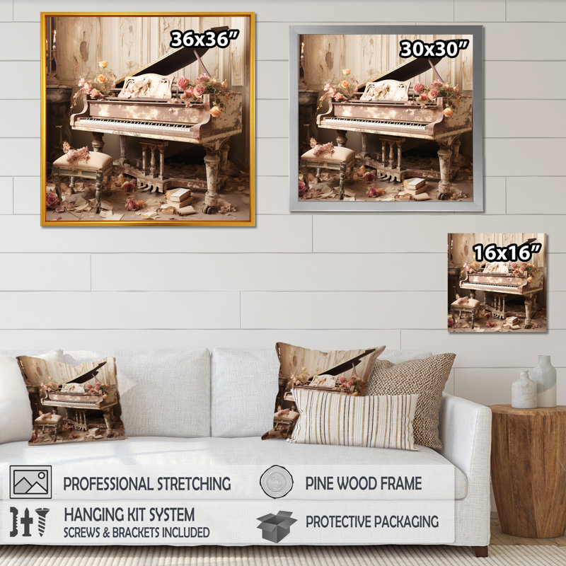 Vintge Piano Romantic Melody 1 - Piano, art mural, Cadre flottant noir, H 30 po x l 30 po x P 1,5 po