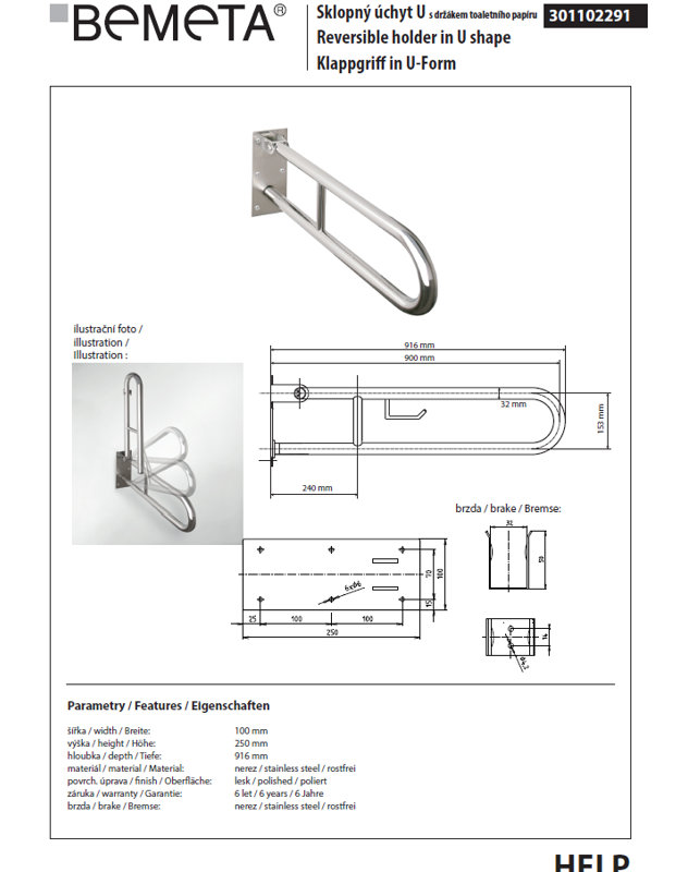 Help 900 91.6cm Grab Bar