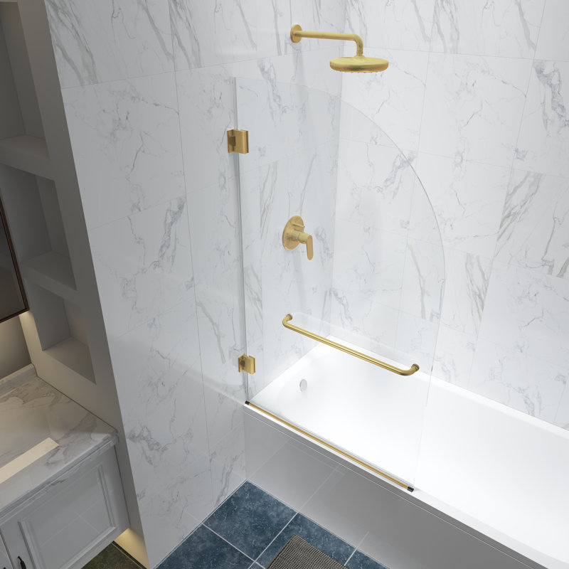 Julien 34" W x 58" H Hinged Frameless Tub Door with Heat Soaking Process, Brushed Gold