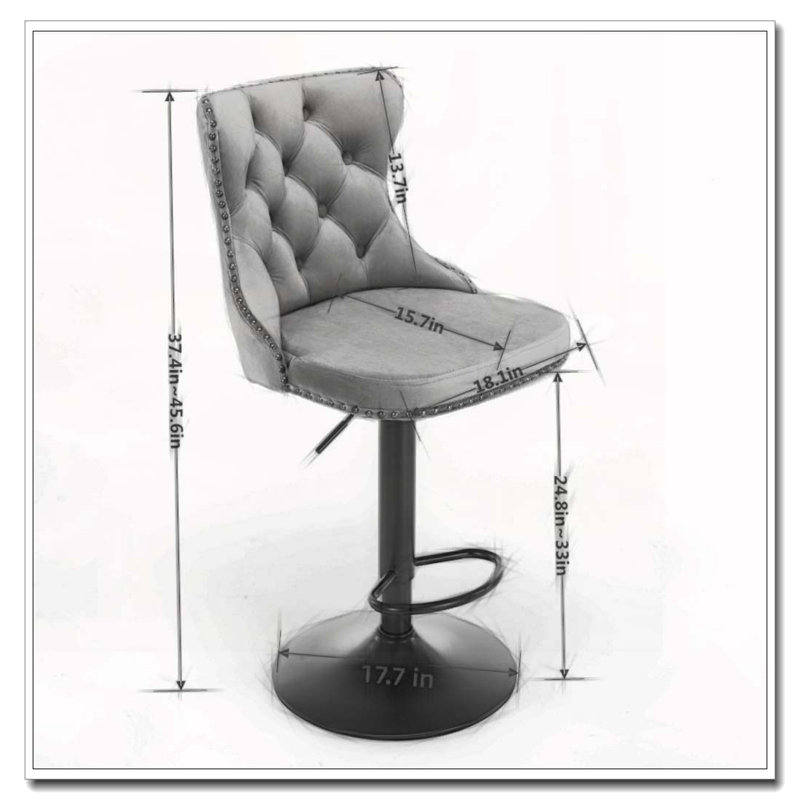 Swivel Velvet Barstools Adjusatble Seat Height from 25-33 Inch, Black