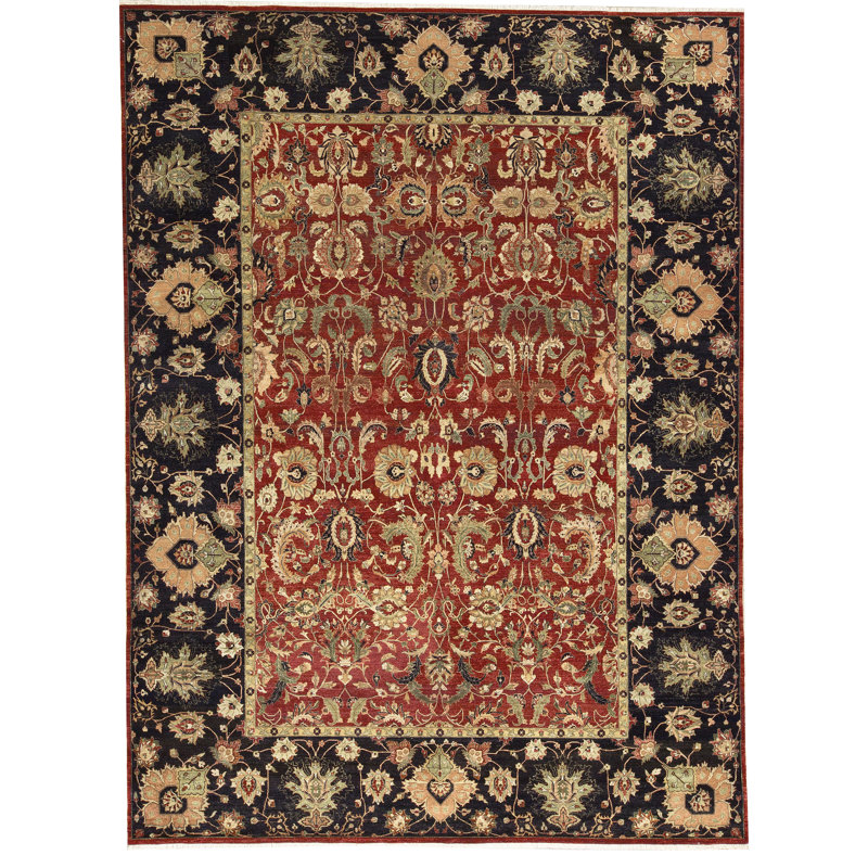 Tapis rouge et beige noué à la main de haute qualité