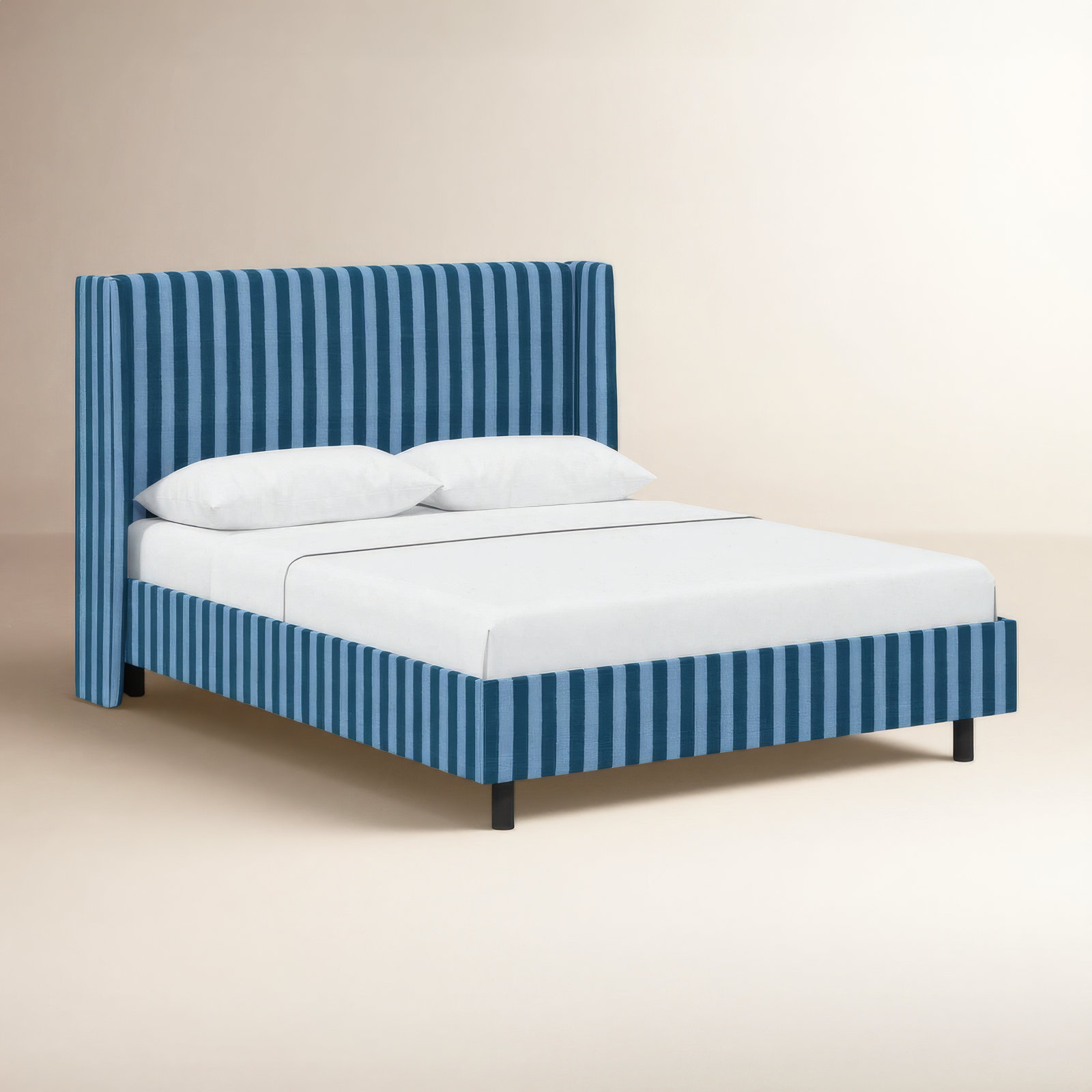 Lapa Upholstered Wingback Bed, King, Brush Canopy Tonal Blue