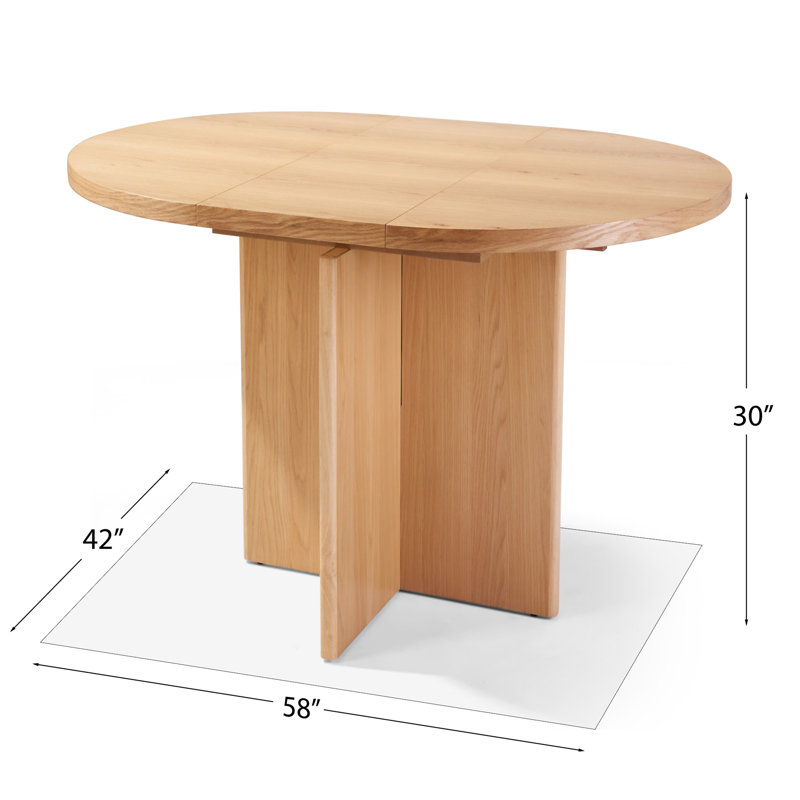 Extendable Solid Wood Dining Table With Oak Veneer & Gear Slide Rail (Table Only), Light Oak
