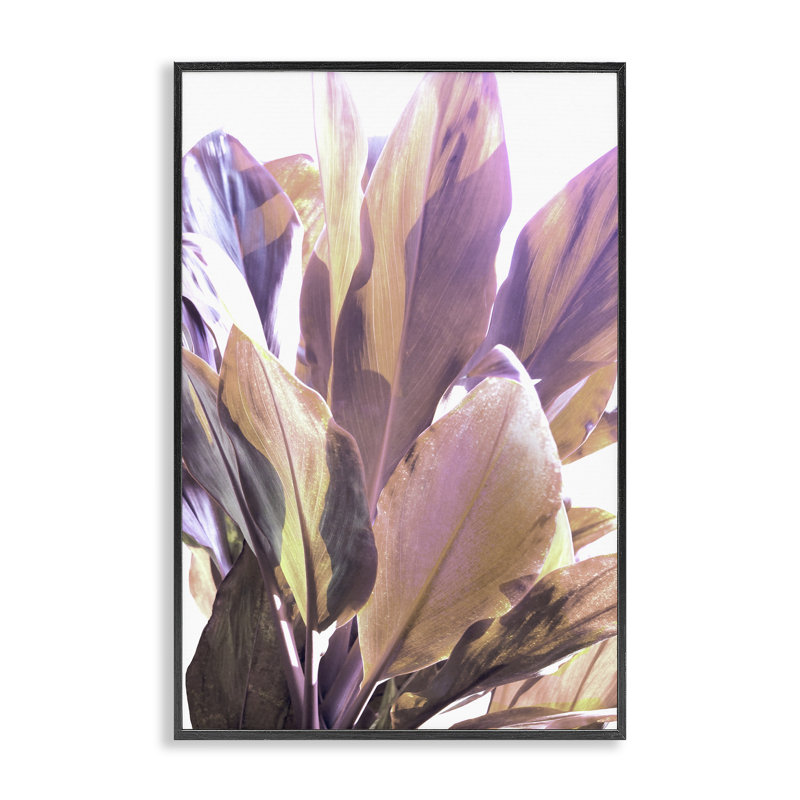 Giclée de feuilles tropicales éclairées, design par Gemma Bardot, H 18 po x l 12 po, Giclée encadrée noir minuit