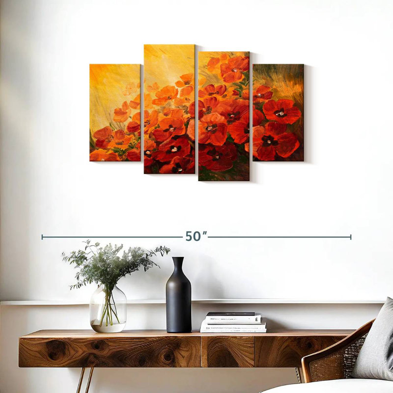 Harnek Red Poppies On Yellow, 22" H x 36" W