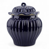 Navy Glazed Porcelain Jar with Lid