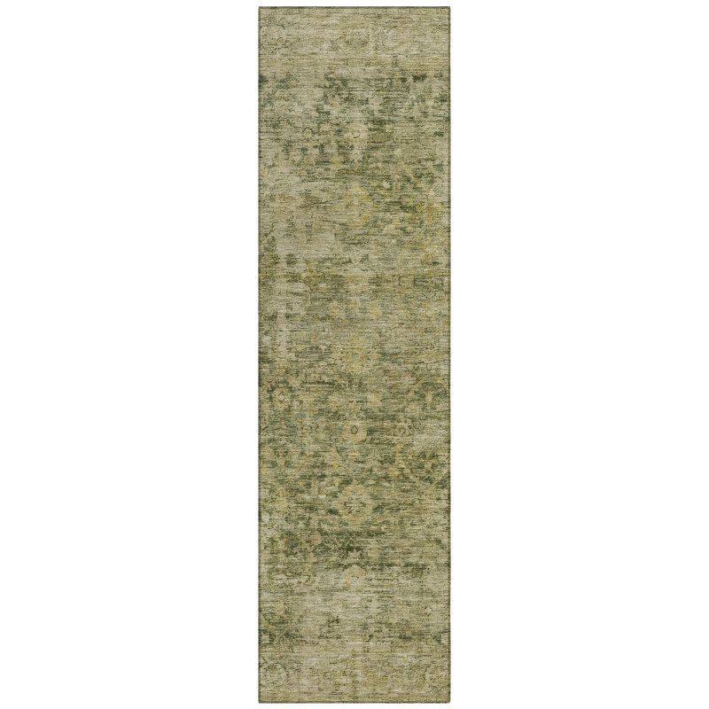 Machine Washable Indoor/Outdoor Xhevrie Green Rug, Runner 2'3" x 7'6"