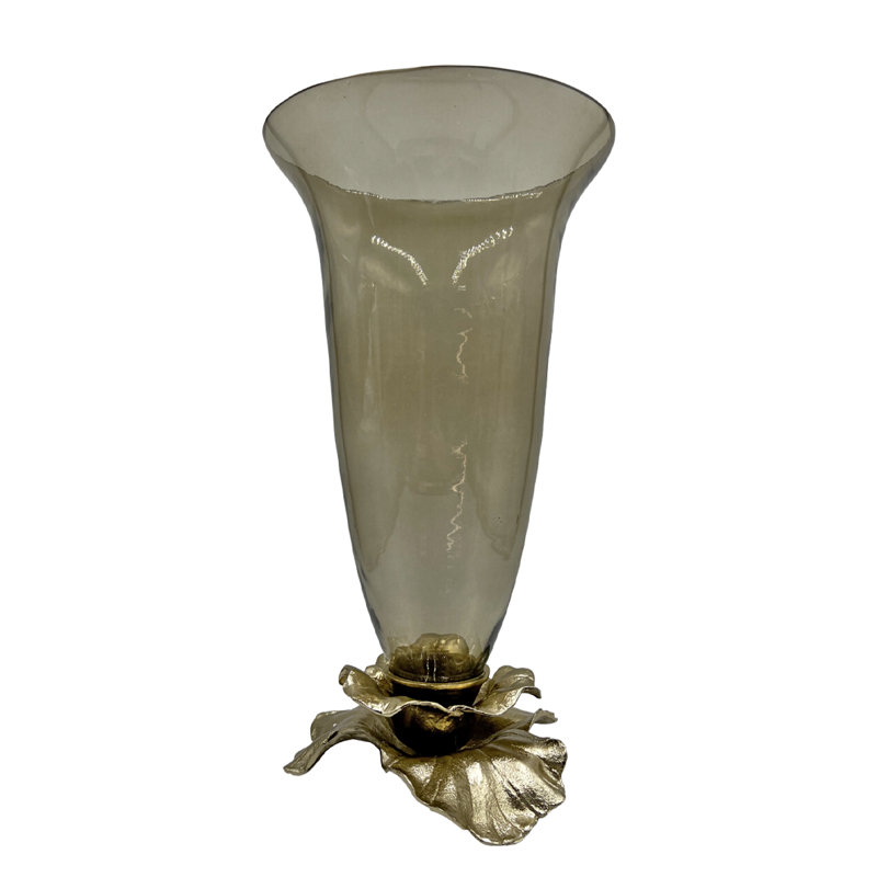 Decorative Glass & Aluminum Candleholder, 14" H x 8" W x 8" D