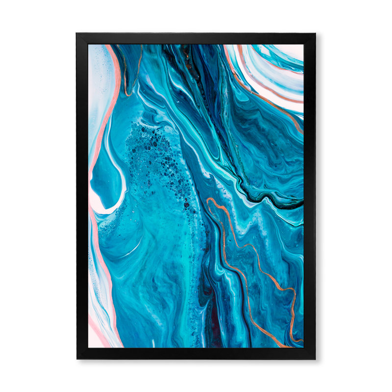 Décoration murale en toile Luxury Luxury Turquoise Marble River V, Cadre noir, H 12 po x l 8 po x P 1 po