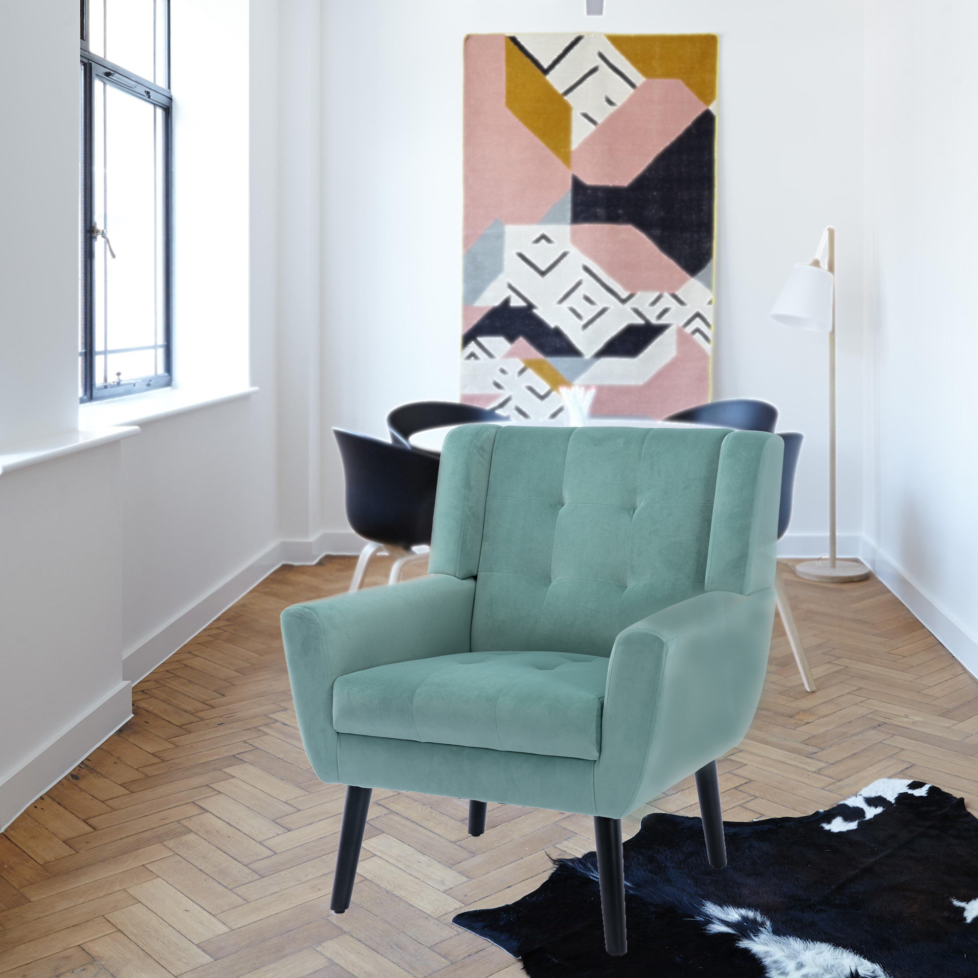 Everly Quinn Dark Grey Upholstered Accent Chair, Living Room Chair