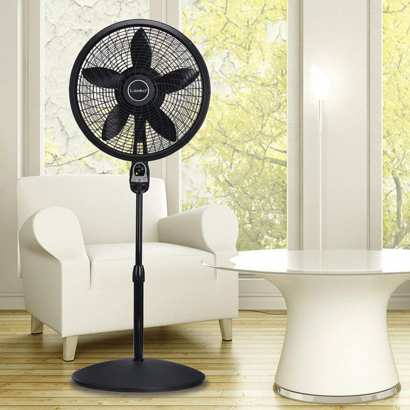 Black 54" Adjustable Height Oscillating Pedestal Fan with Remote