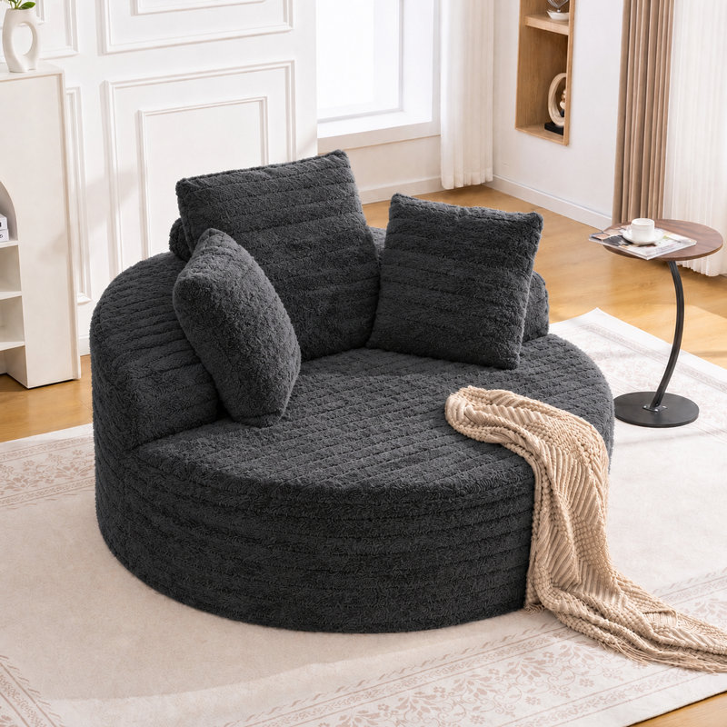 Canapé-lit rond 59 po moderne avec design rembourré, aucun assemblage requis, Noir