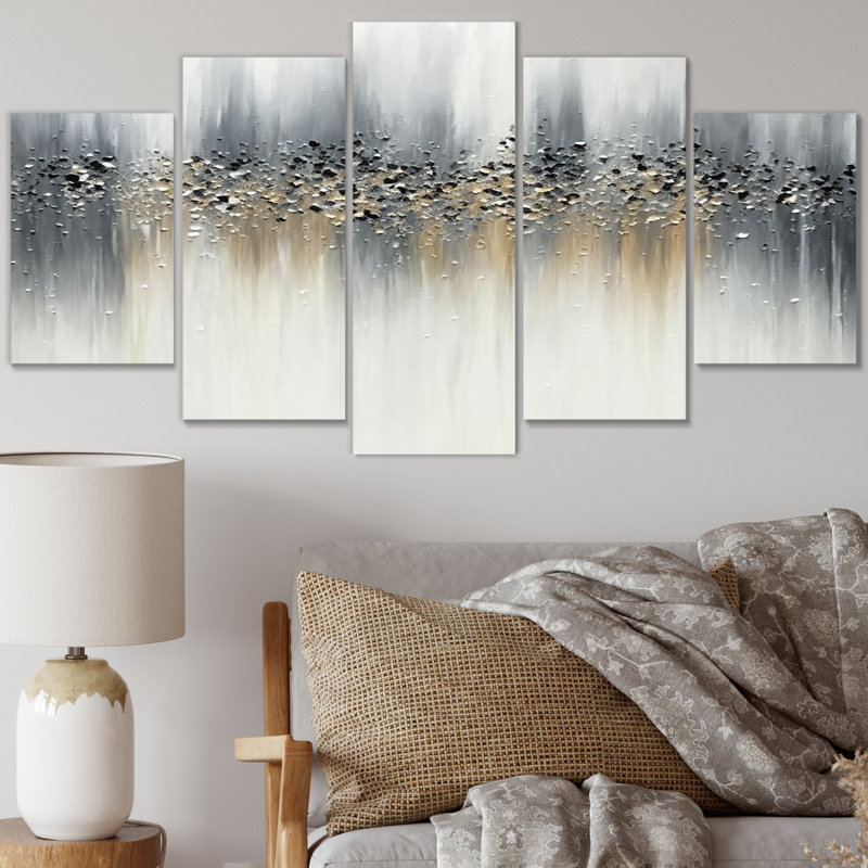 Gentle Grey Serenity - reproduction d'art sur toile abstraite - 5 panneaux
