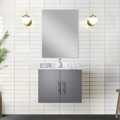 24 po De salle de bain W gris foncé avec comptoir en marbre, miroir 18 po et robinet - comptoir, teinture fonctionnelle