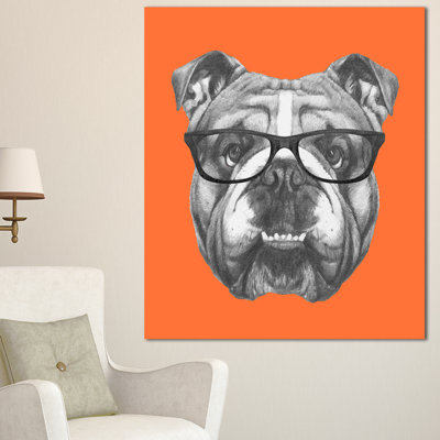 «English Bulldog with Glasses», impression sur toile tendue