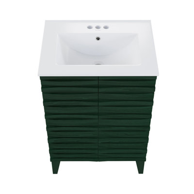 Meuble-lavabo autoportant Cascade 24 po en chêne vert avec comptoir à 3 trous