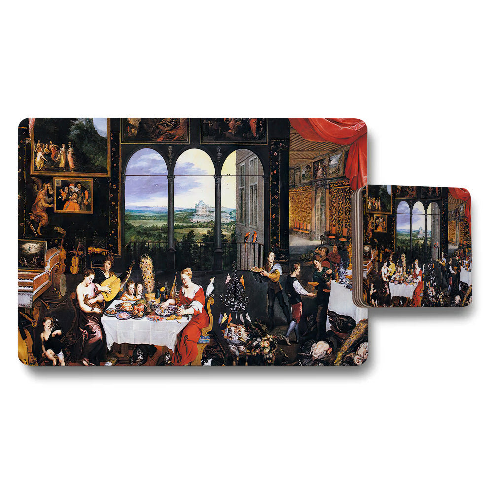 Renaissance Banquet Scene Placemat And Coaster Set
