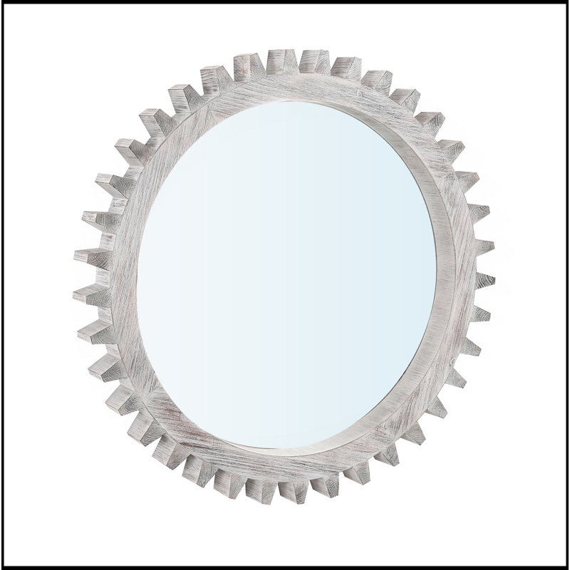 Vintage 17'' X 17'' Wood Round Hanging Gear Shape Decorative Mirror Patchwork Effect With Large-Size Mirrors Individually On Art Walls,Sold Individually