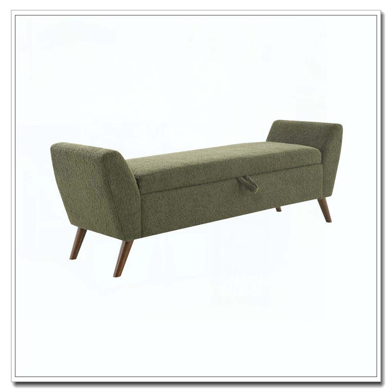 Banc de rangement moderne de 60 po avec pieds en bois Mid-Centruy, Vert olive