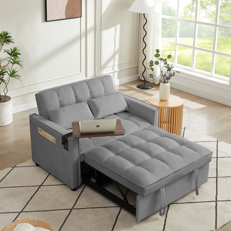 Canapé convertible à dossier capitonné de 47,8 po Lucis, Velours gris