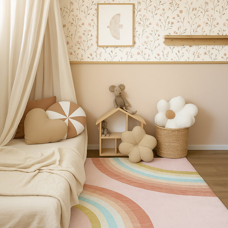 Rug Branch Marlow 5' x 8' (5'3" x 7'7") Pink Rainbow Kids Area Rug, Modern, Medium Pile, Stain-Resistant Carpet - Playroom, Nursery, Toy Room and Bedroom