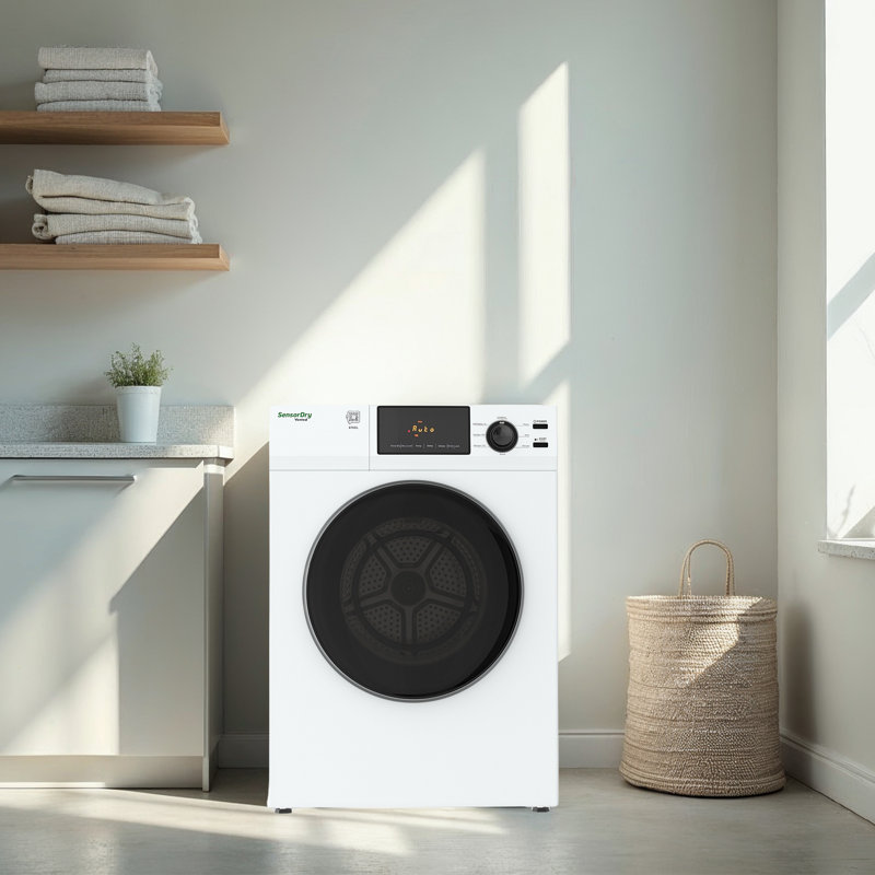 Equator 4-cu ft Front Load Vented Dryer Sensor Dry, 6 Drying Cycle Stainless Steel Drum Reversible Dryer Door, LED Light 