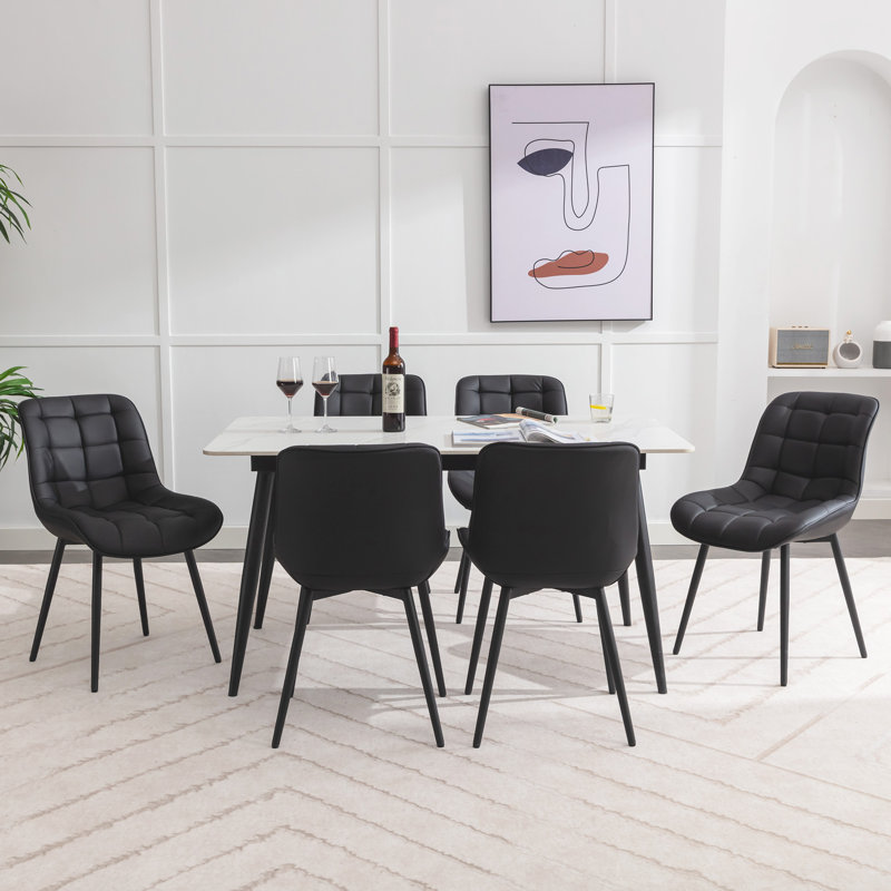 Seferina Leather Dining Chairs Set of 2 – Modern Upholstered Kitchen Side Chairs with Sturdy Metal Legs, Mid-Century Design for Dining Room, Restaurant & Office