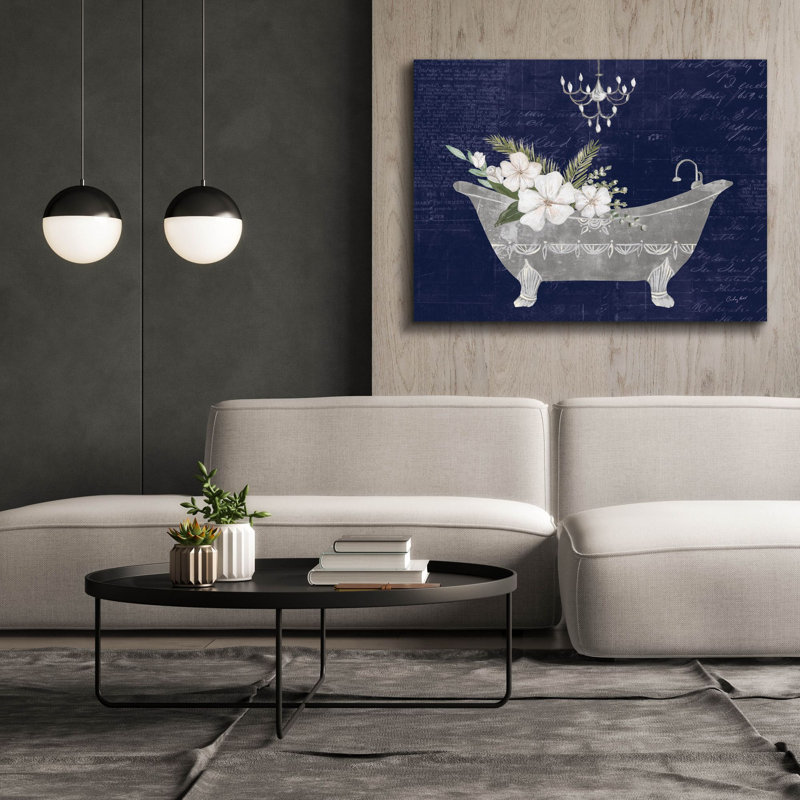 Toile épique Graffiti «Floral Bath 1 Indigo» par Courtney Prahl, 54 po x 40 po, H 40 po x l 54 po