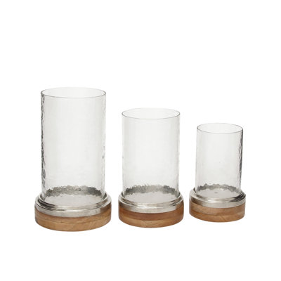 Lampe ouragan pilier en bois brun 3 pièces