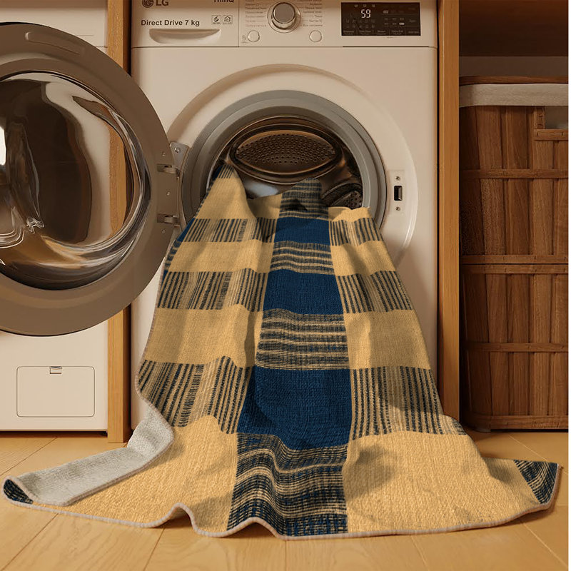 Machine Washable Checkered Brown Area Rug, Rectangle 5' x 8'