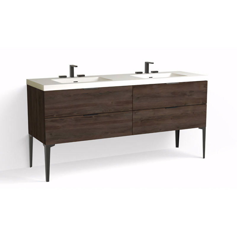 Avila 72" W Freestanding Double Bathroom Vanity with Dean Leg, Matte White/8" Widespread, Biondo, Matte Black