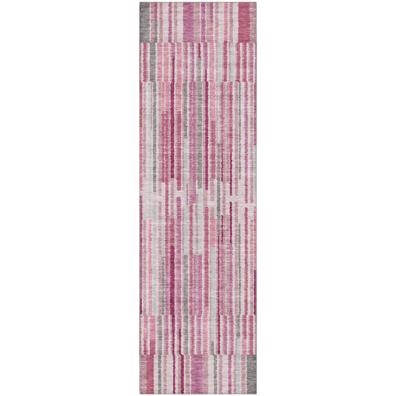 Premium Machine Washable Mayfield AMF2102 Striped Rug, 2'3" x 7'6" Runner, Blush