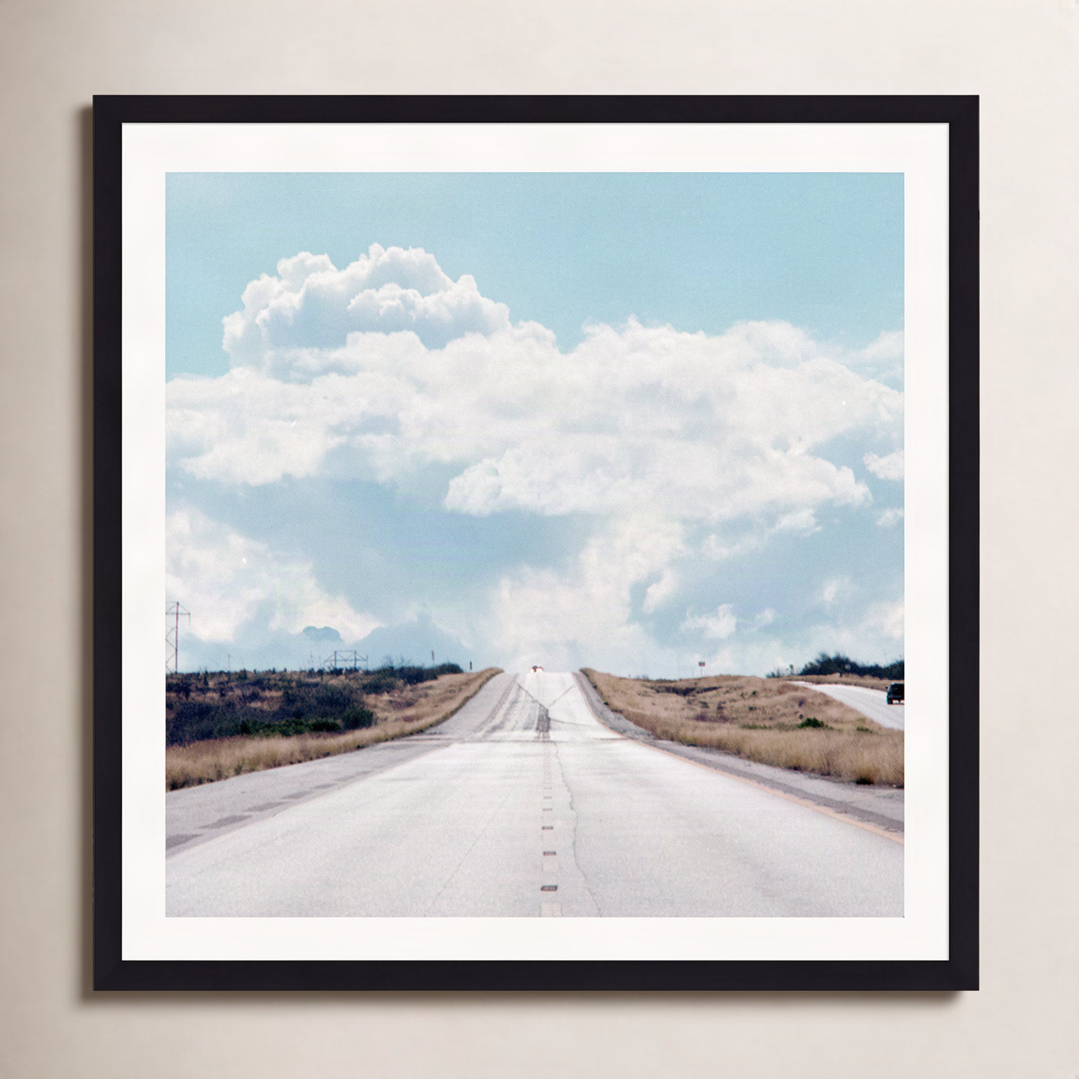 Urbino "The Travelers Road and Clouds" Print, Black Floater Framed, No, 12" H x 12" W x 2" D